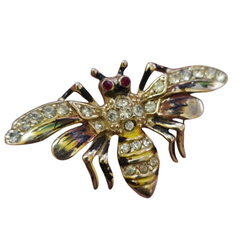 Unsigned Verified Coro Rhinestone And Enameled 1942 Pat #133,477 Bee Brooch